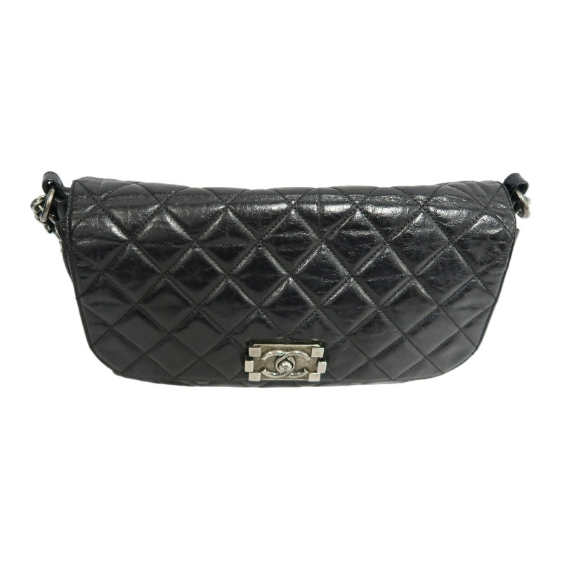 CHANEL Black Calfskin Waxy Quilted Flap Chain Crossbody Bag With Silver Hardware