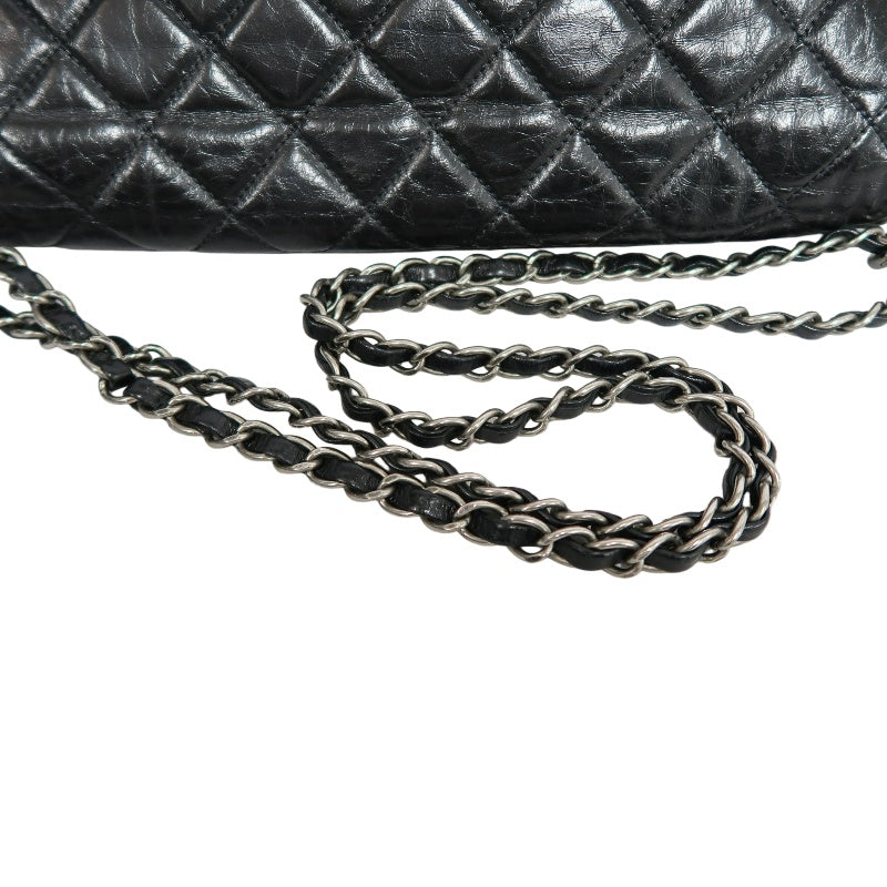 CHANEL Black Calfskin Waxy Quilted Flap Chain Crossbody Bag With Silver Hardware