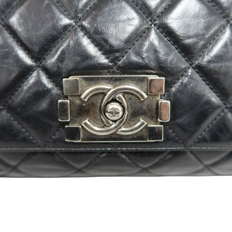 CHANEL Black Calfskin Waxy Quilted Flap Chain Crossbody Bag With Silver Hardware