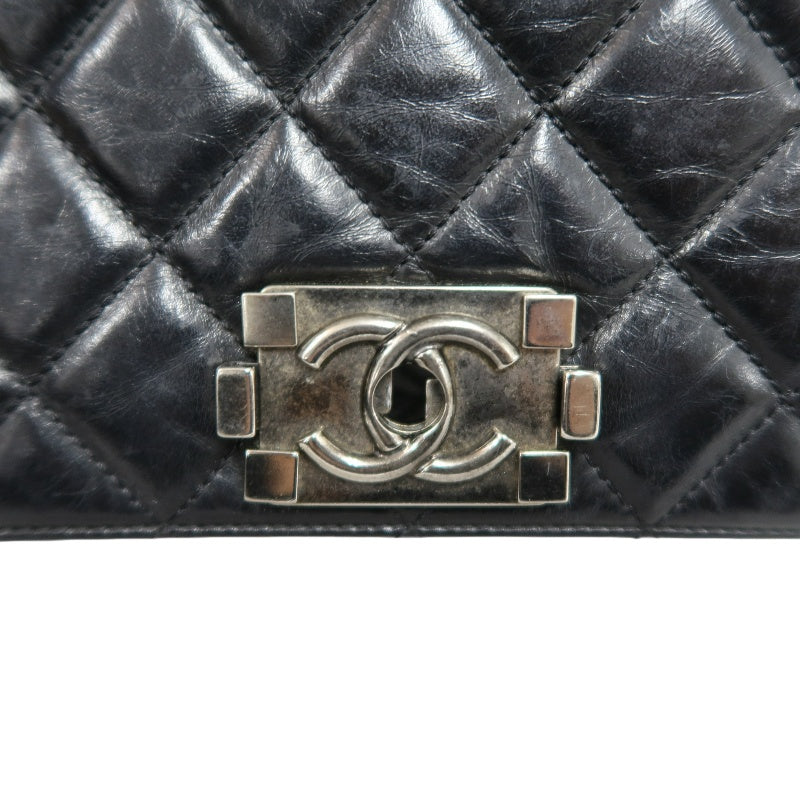 CHANEL Black Calfskin Waxy Quilted Flap Chain Crossbody Bag With Silver Hardware