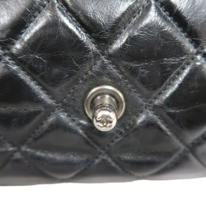 CHANEL Black Calfskin Waxy Quilted Flap Chain Crossbody Bag With Silver Hardware