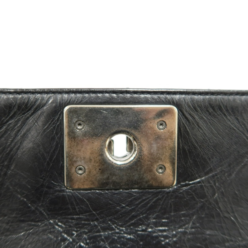 CHANEL Black Calfskin Waxy Quilted Flap Chain Crossbody Bag With Silver Hardware