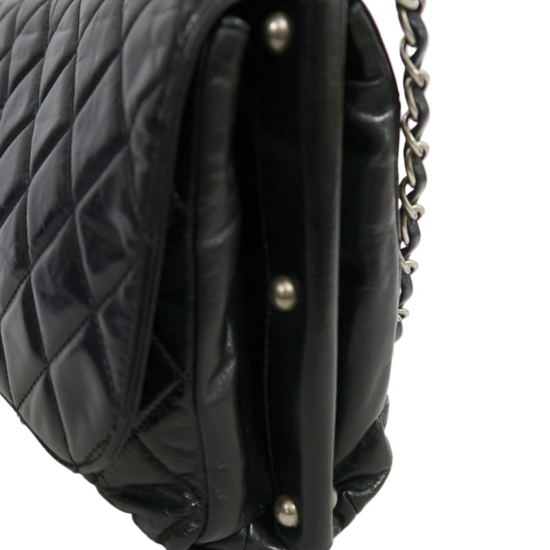 CHANEL Black Calfskin Waxy Quilted Flap Chain Crossbody Bag With Silver Hardware