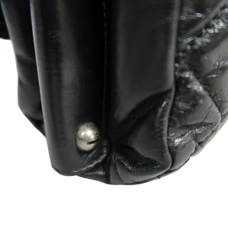 CHANEL Black Calfskin Waxy Quilted Flap Chain Crossbody Bag With Silver Hardware