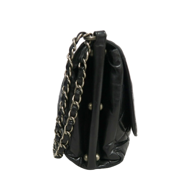 CHANEL Black Calfskin Waxy Quilted Flap Chain Crossbody Bag With Silver Hardware