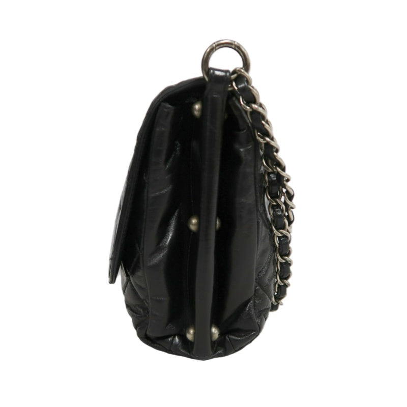 CHANEL Black Calfskin Waxy Quilted Flap Chain Crossbody Bag With Silver Hardware