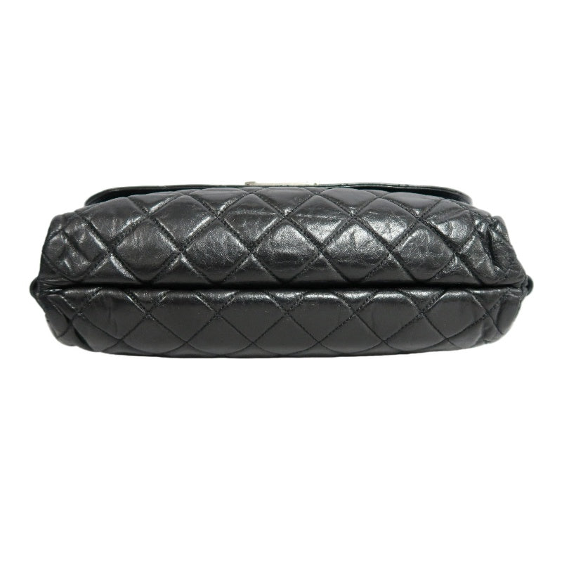 CHANEL Black Calfskin Waxy Quilted Flap Chain Crossbody Bag With Silver Hardware