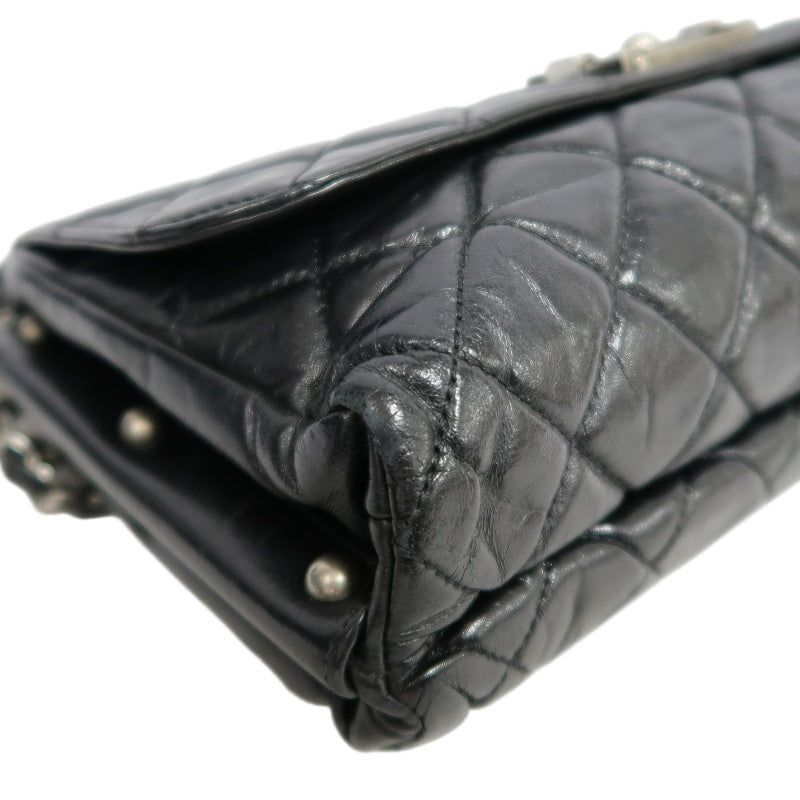 CHANEL Black Calfskin Waxy Quilted Flap Chain Crossbody Bag With Silver Hardware