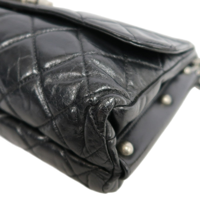 CHANEL Black Calfskin Waxy Quilted Flap Chain Crossbody Bag With Silver Hardware