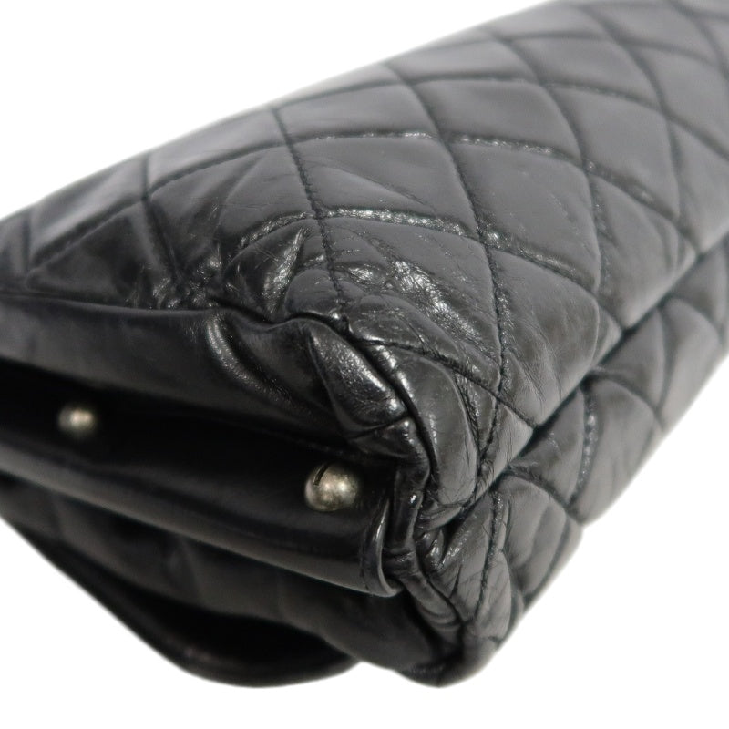 CHANEL Black Calfskin Waxy Quilted Flap Chain Crossbody Bag With Silver Hardware