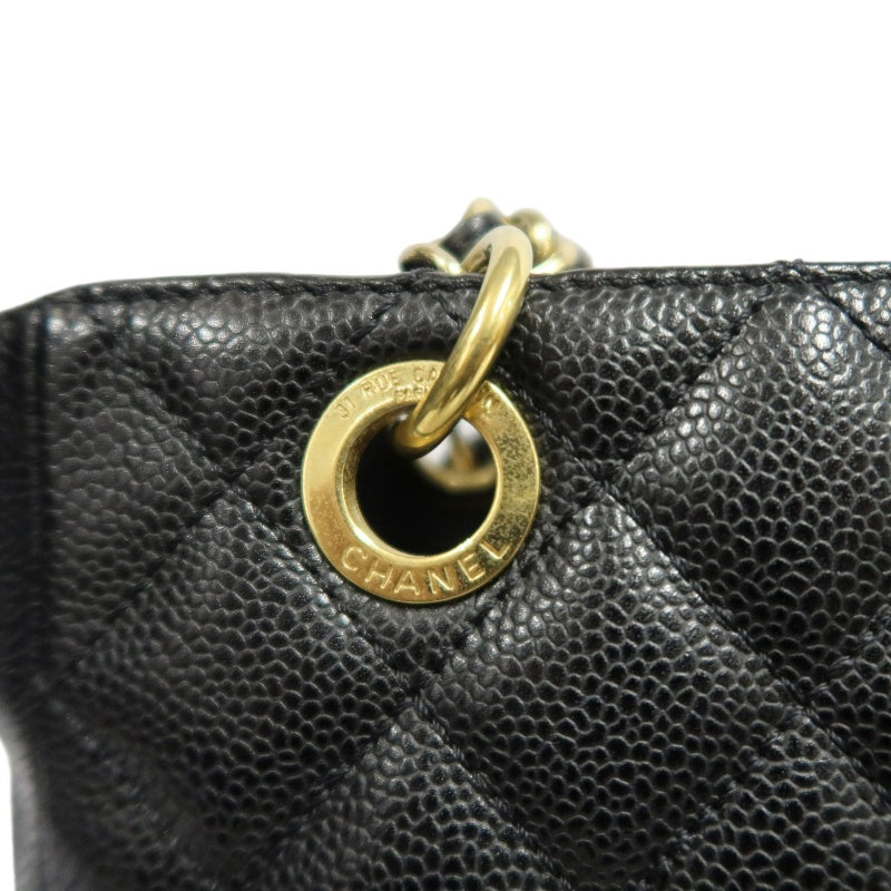 CHANEL GST Black Caviar Leather Quilted Chain Tote Shoulder Bag With Gold Hardware