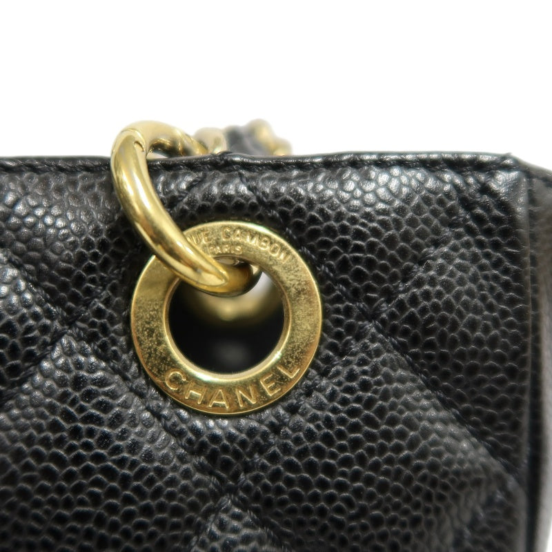 CHANEL GST Black Caviar Leather Quilted Chain Tote Shoulder Bag With Gold Hardware
