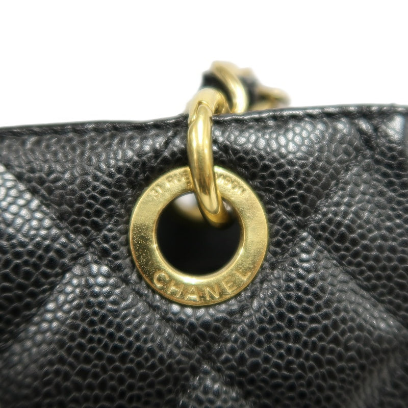 CHANEL GST Black Caviar Leather Quilted Chain Tote Shoulder Bag With Gold Hardware