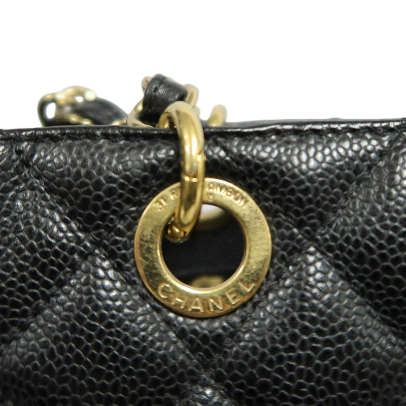 CHANEL GST Black Caviar Leather Quilted Chain Tote Shoulder Bag With Gold Hardware