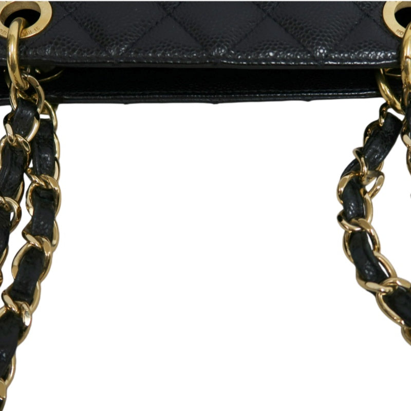 CHANEL GST Black Caviar Leather Quilted Chain Tote Shoulder Bag With Gold Hardware