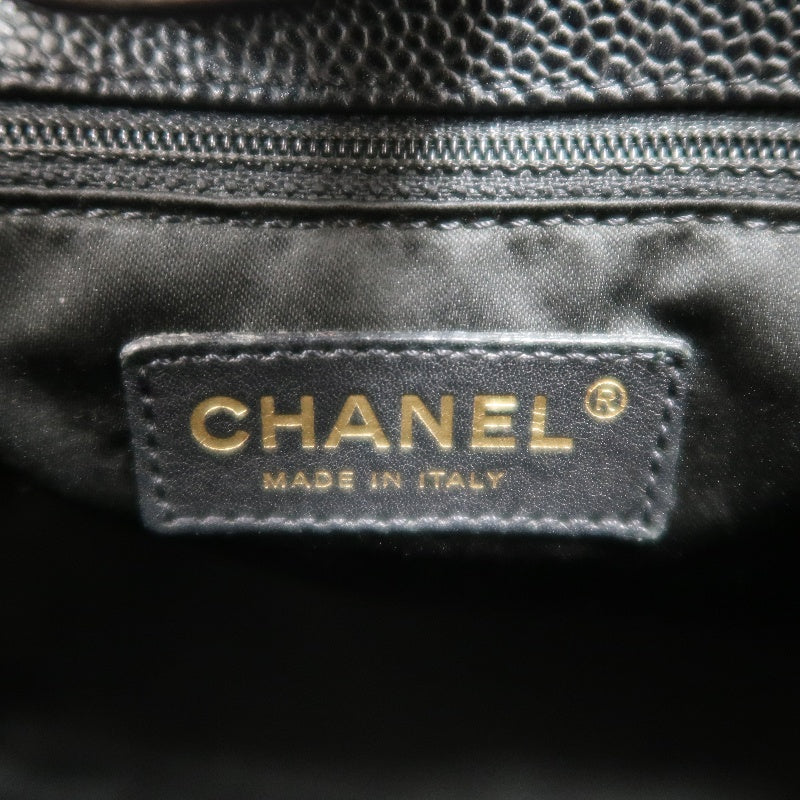 CHANEL GST Black Caviar Leather Quilted Chain Tote Shoulder Bag With Gold Hardware