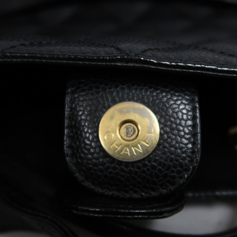 CHANEL GST Black Caviar Leather Quilted Chain Tote Shoulder Bag With Gold Hardware