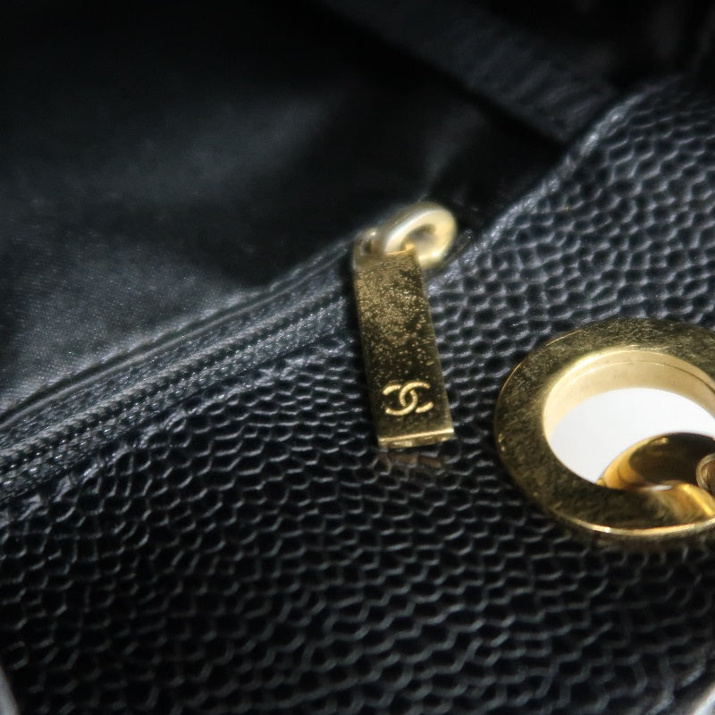 CHANEL GST Black Caviar Leather Quilted Chain Tote Shoulder Bag With Gold Hardware