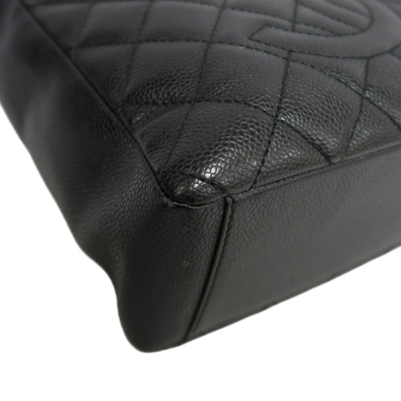 CHANEL GST Black Caviar Leather Quilted Chain Tote Shoulder Bag With Gold Hardware