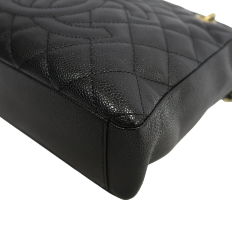 CHANEL GST Black Caviar Leather Quilted Chain Tote Shoulder Bag With Gold Hardware