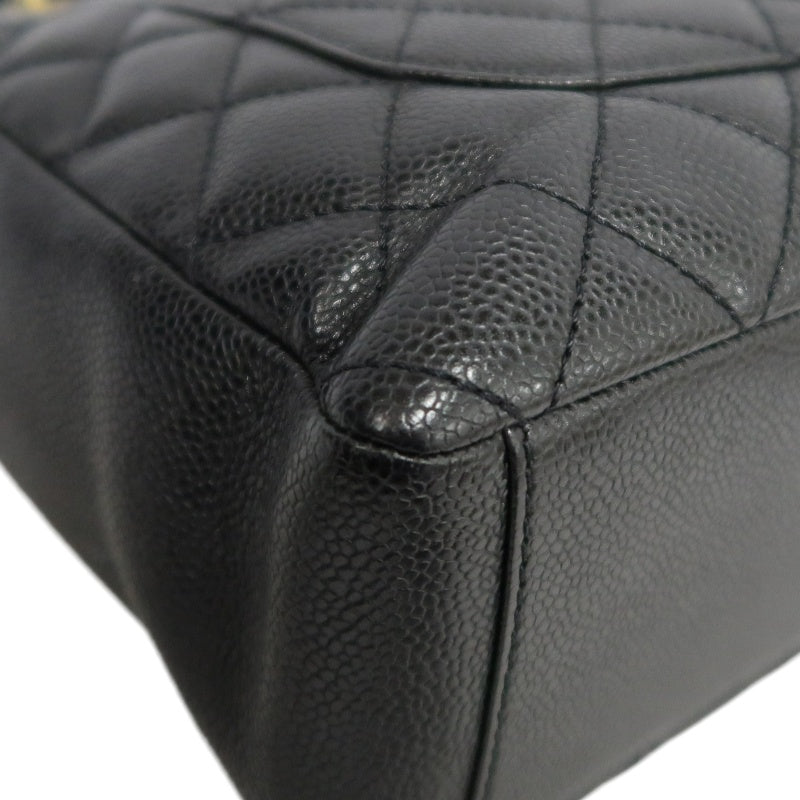 CHANEL GST Black Caviar Leather Quilted Chain Tote Shoulder Bag With Gold Hardware