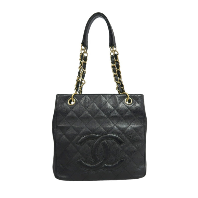 CHANEL GST Black Caviar Leather Quilted Chain Shoulder Bag With Gold Hardware