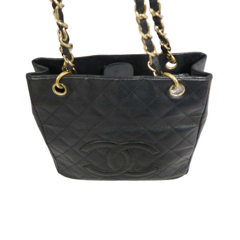 CHANEL GST Black Caviar Leather Quilted Chain Shoulder Bag With Gold Hardware