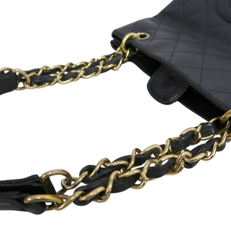 CHANEL GST Black Caviar Leather Quilted Chain Shoulder Bag With Gold Hardware