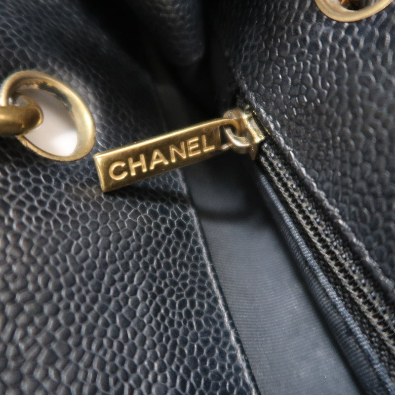 CHANEL GST Black Caviar Leather Quilted Chain Shoulder Bag With Gold Hardware