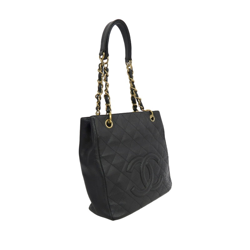 CHANEL GST Black Caviar Leather Quilted Chain Shoulder Bag With Gold Hardware