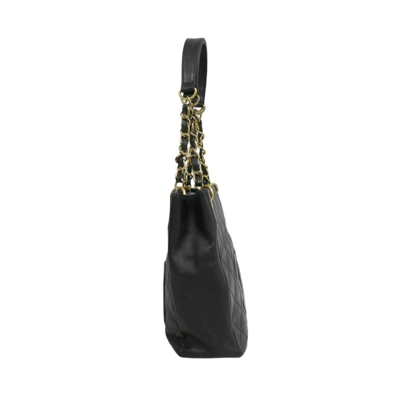 CHANEL GST Black Caviar Leather Quilted Chain Shoulder Bag With Gold Hardware