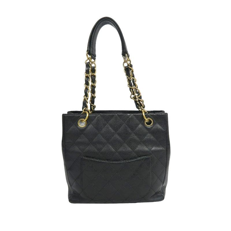 CHANEL GST Black Caviar Leather Quilted Chain Shoulder Bag With Gold Hardware