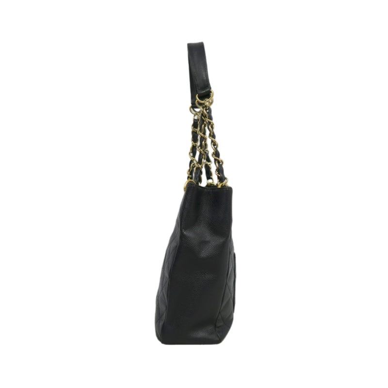 CHANEL GST Black Caviar Leather Quilted Chain Shoulder Bag With Gold Hardware