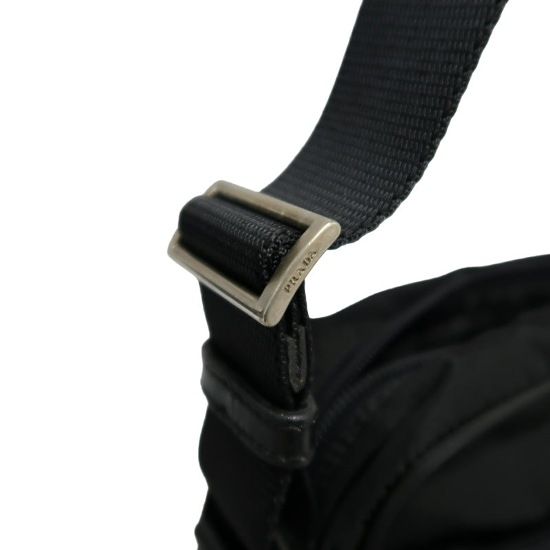 PRADA Nylon Triangle Logo Messenger Shoulder Bag Black Tessuto Nylon Saffiano Leather Trim Silver Hardware Front Pocket Spacious Unisex Casual Commute Classic Design