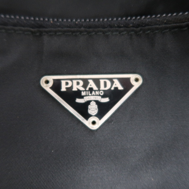PRADA Nylon Triangle Logo Messenger Shoulder Bag Black Tessuto Nylon Saffiano Leather Trim Silver Hardware Front Pocket Spacious Unisex Casual Commute Classic Design