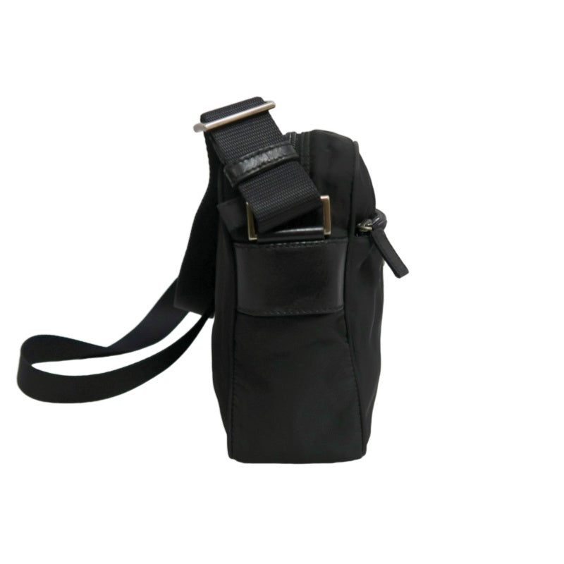PRADA Nylon Triangle Logo Messenger Shoulder Bag Black Tessuto Nylon Saffiano Leather Trim Silver Hardware Front Pocket Spacious Unisex Casual Commute Classic Design