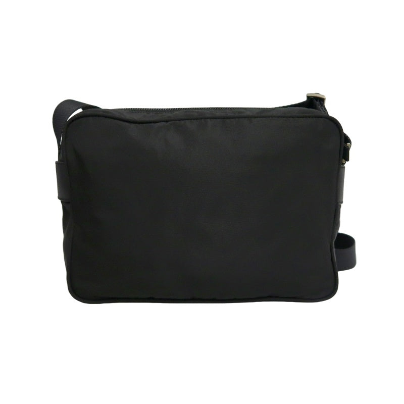 PRADA Nylon Triangle Logo Messenger Shoulder Bag Black Tessuto Nylon Saffiano Leather Trim Silver Hardware Front Pocket Spacious Unisex Casual Commute Classic Design