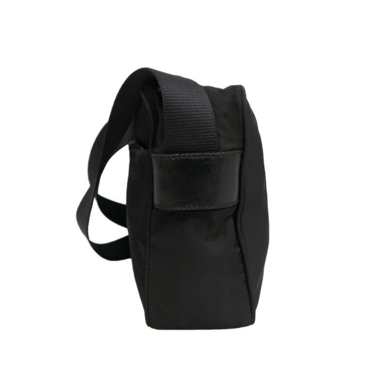 PRADA Nylon Triangle Logo Messenger Shoulder Bag Black Tessuto Nylon Saffiano Leather Trim Silver Hardware Front Pocket Spacious Unisex Casual Commute Classic Design