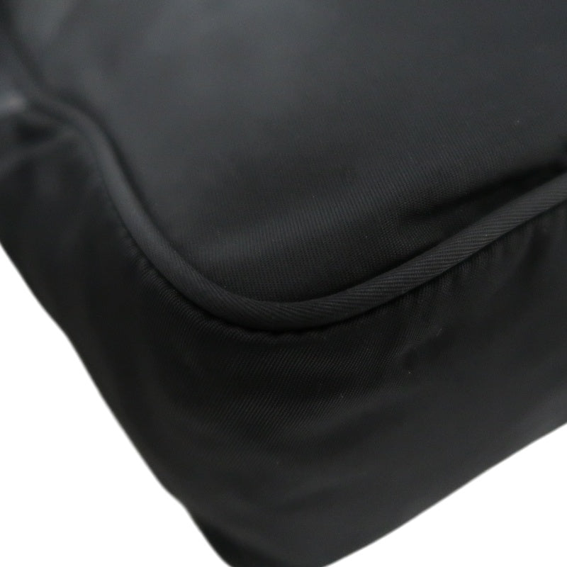 PRADA Nylon Triangle Logo Messenger Shoulder Bag Black Tessuto Nylon Saffiano Leather Trim Silver Hardware Front Pocket Spacious Unisex Casual Commute Classic Design