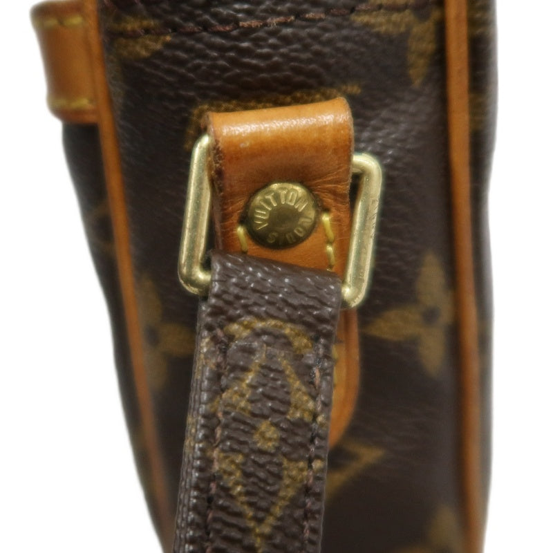 LOUIS VUITTON Monogram Danube Square Crossbody Shoulder Bag Brown Classic Canvas Tan Patina Leather Trim Gold Hardware Front Slip Pocket Compact Unisex Iconic Timeless Vintage Bag