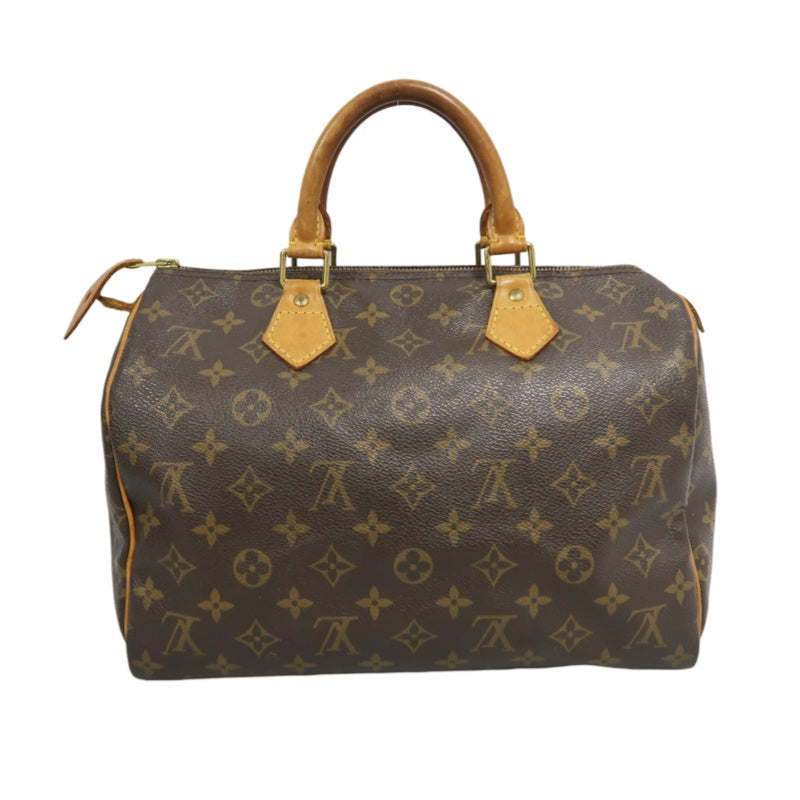 LOUIS VUITTON Monogram Speedy 30 Handbag Canvas Cowhide Brown Gold Hardware