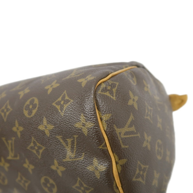LOUIS VUITTON Monogram Speedy 30 Handbag Canvas Cowhide Brown Gold Hardware