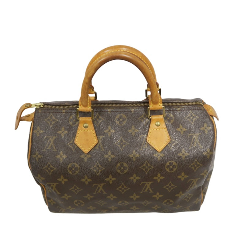LOUIS VUITTON Monogram Speedy 30 Handbag Canvas Cowhide Brown Gold Hardware