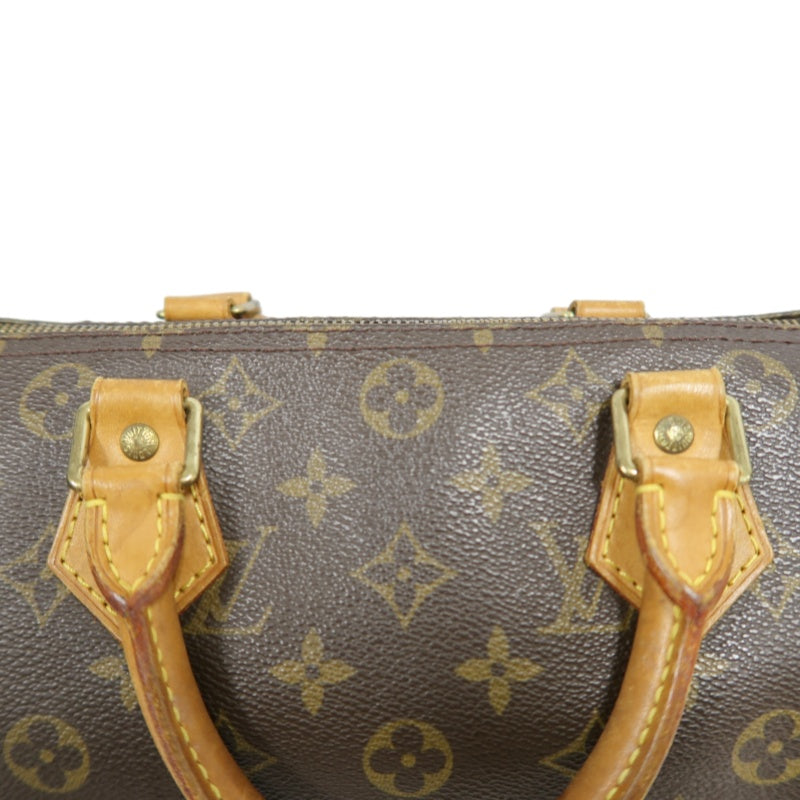 LOUIS VUITTON Monogram Speedy 30 Handbag Canvas Cowhide Brown Gold Hardware