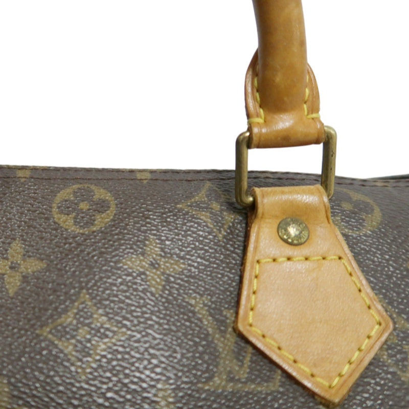 LOUIS VUITTON Monogram Speedy 30 Handbag Canvas Cowhide Brown Gold Hardware