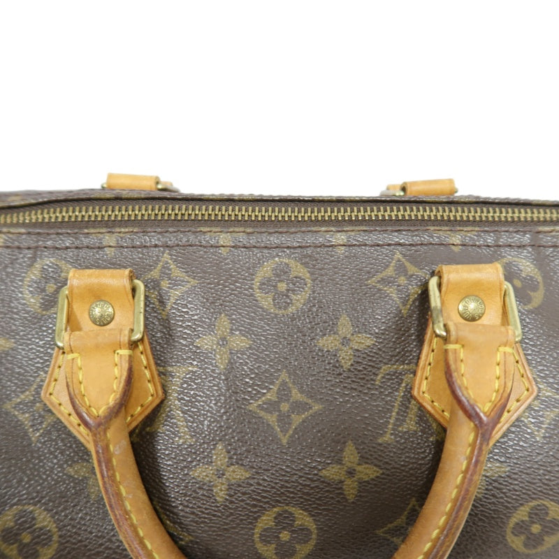 LOUIS VUITTON Monogram Speedy 30 Handbag Canvas Cowhide Brown Gold Hardware