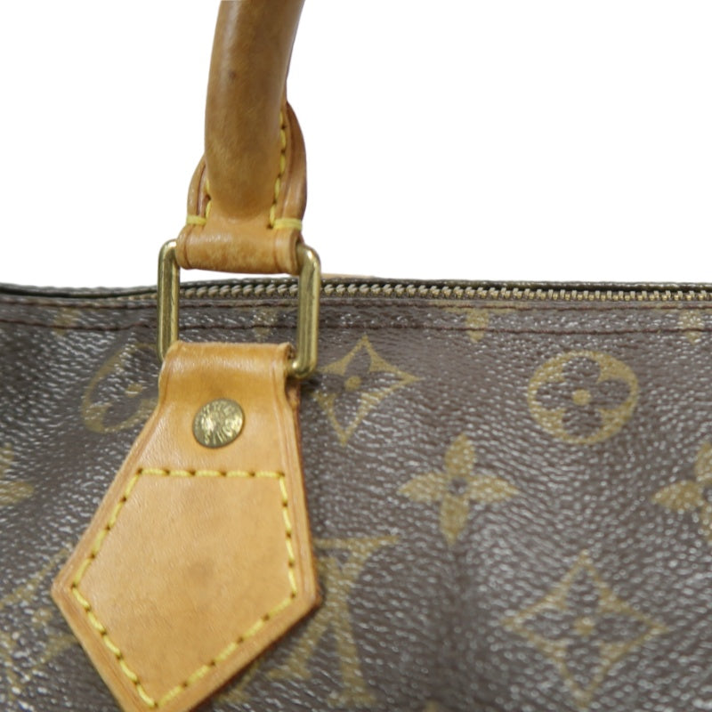 LOUIS VUITTON Monogram Speedy 30 Handbag Canvas Cowhide Brown Gold Hardware