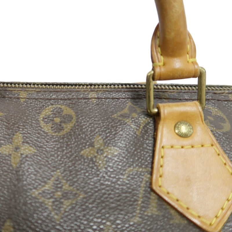LOUIS VUITTON Monogram Speedy 30 Handbag Canvas Cowhide Brown Gold Hardware