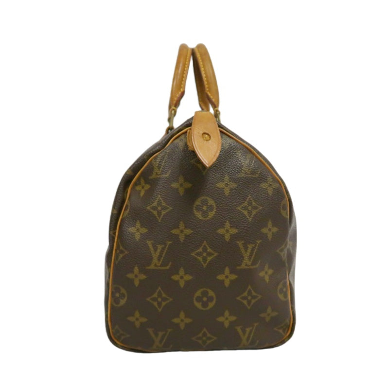 LOUIS VUITTON Monogram Speedy 30 Handbag Canvas Cowhide Brown Gold Hardware