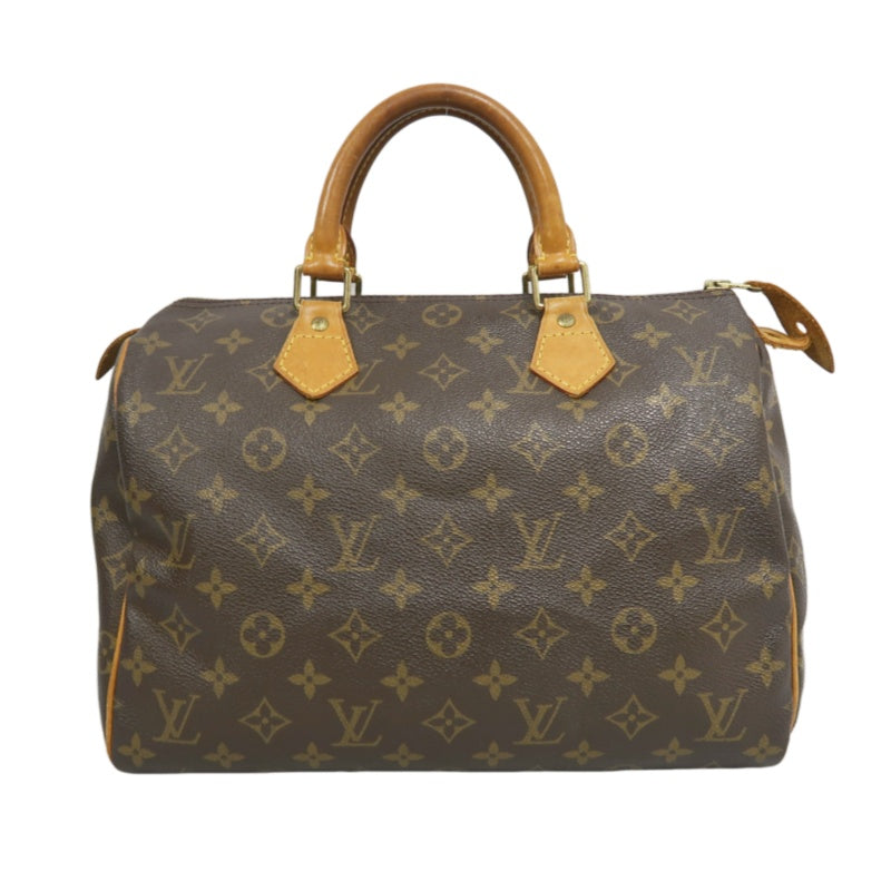 LOUIS VUITTON Monogram Speedy 30 Handbag Canvas Cowhide Brown Gold Hardware